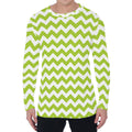 Lime Green And White Chevron Print Men's Long Sleeve T-Shirt
