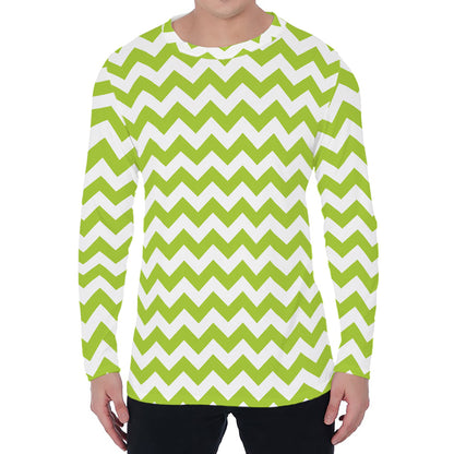 Lime Green And White Chevron Print Men's Long Sleeve T-Shirt