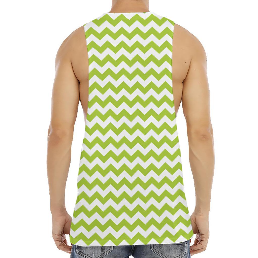 Lime Green And White Chevron Print Men's Muscle Tank Top