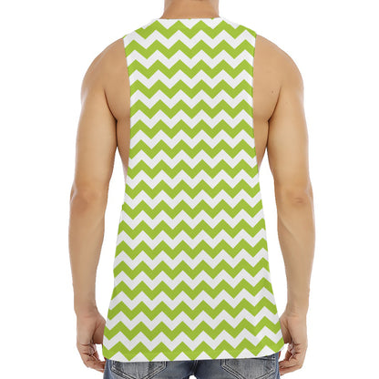 Lime Green And White Chevron Print Men's Muscle Tank Top