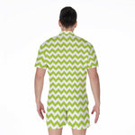 Lime Green And White Chevron Print Men's Rompers