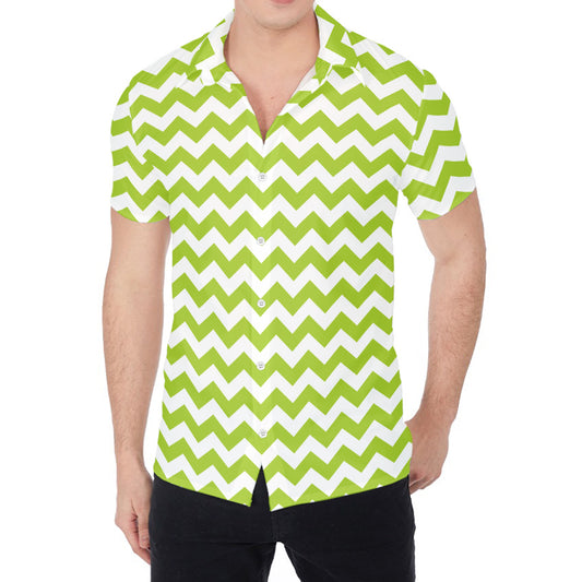 Lime Green And White Chevron Print Men's Shirt