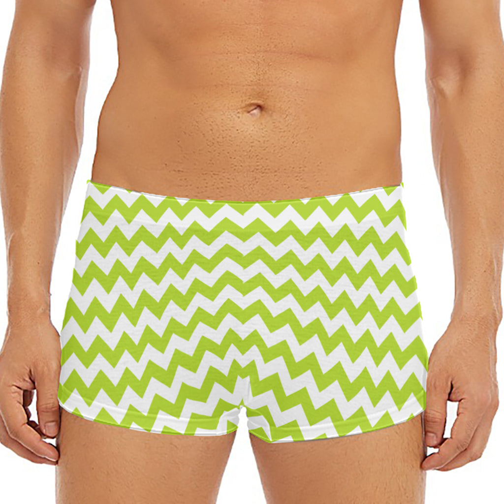 Lime Green And White Chevron Print Men's Short Boxer Briefs