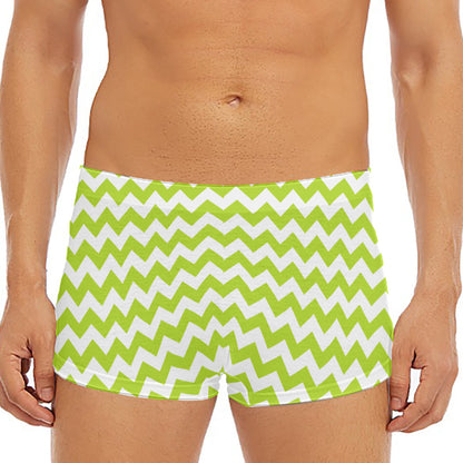 Lime Green And White Chevron Print Men's Short Boxer Briefs