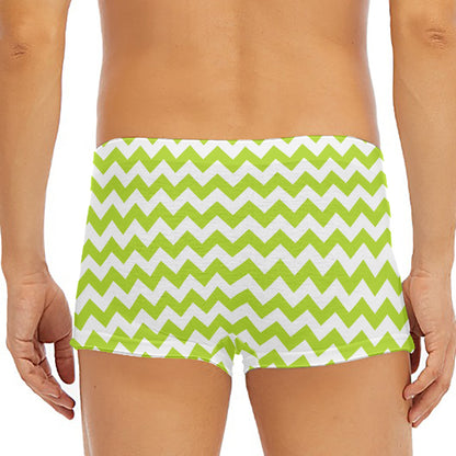 Lime Green And White Chevron Print Men's Short Boxer Briefs