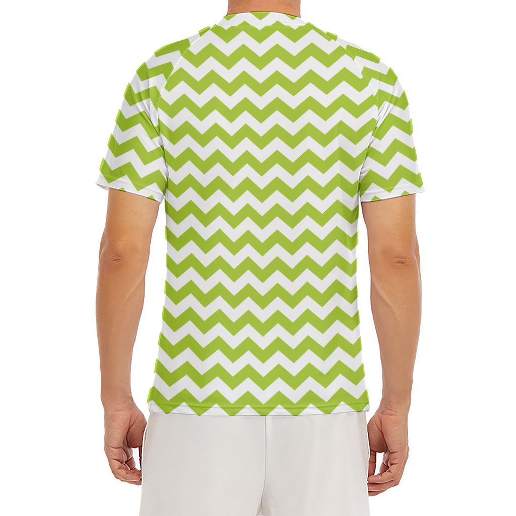 Lime Green And White Chevron Print Men's Short Sleeve Rash Guard