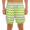 Lime Green And White Chevron Print Men's Split Running Shorts