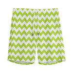 Lime Green And White Chevron Print Men's Sports Shorts