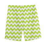 Lime Green And White Chevron Print Men's Sports Shorts