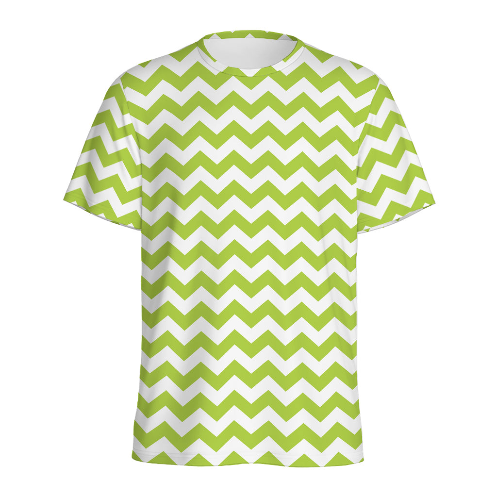 Lime Green And White Chevron Print Men's Sports T-Shirt