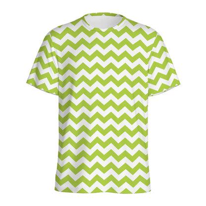 Lime Green And White Chevron Print Men's Sports T-Shirt