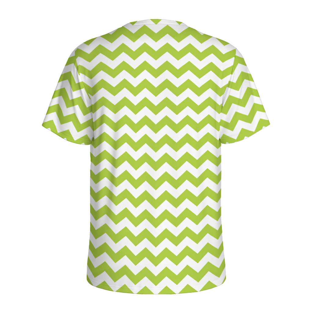Lime Green And White Chevron Print Men's Sports T-Shirt