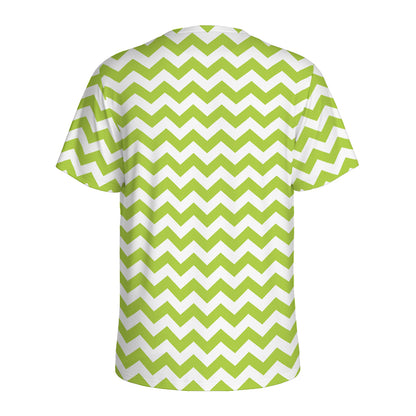 Lime Green And White Chevron Print Men's Sports T-Shirt