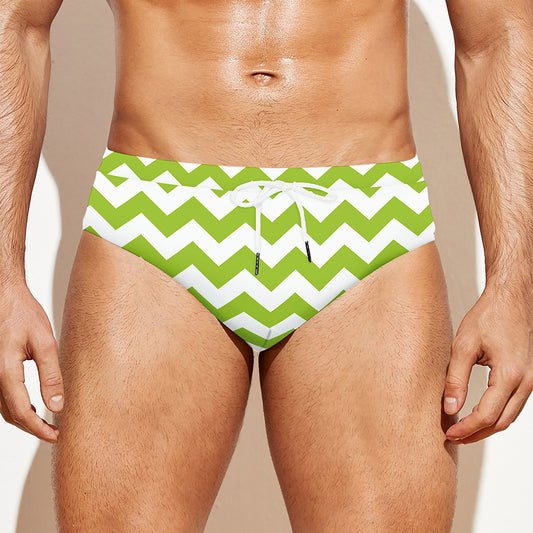 Lime Green And White Chevron Print Men's Swim Briefs