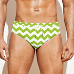 Lime Green And White Chevron Print Men's Swim Briefs
