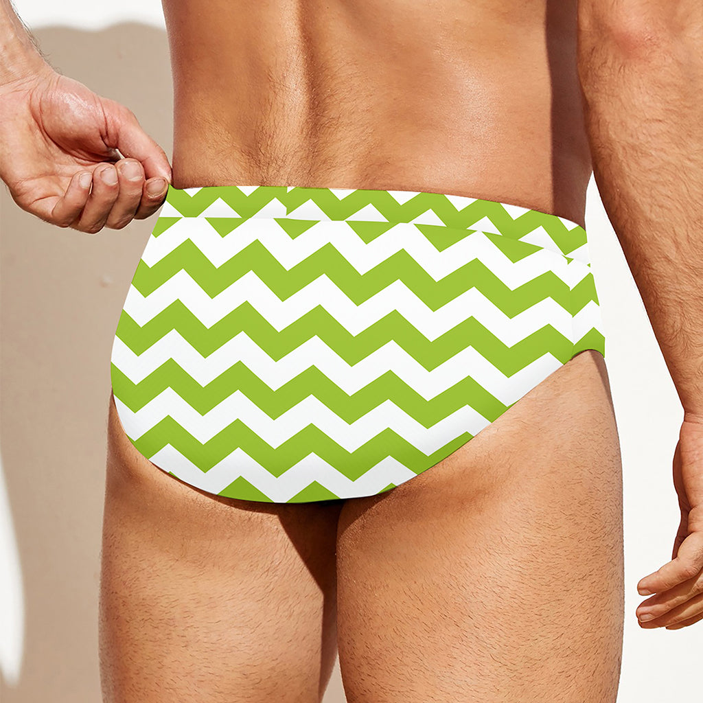 Lime Green And White Chevron Print Men's Swim Briefs
