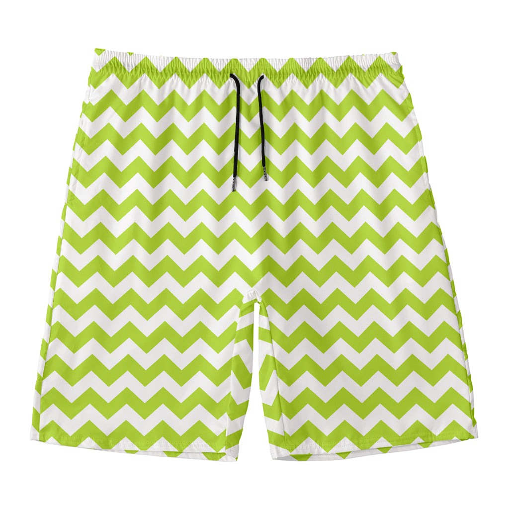 Lime Green And White Chevron Print Men's Swim Trunks