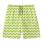 Lime Green And White Chevron Print Men's Swim Trunks