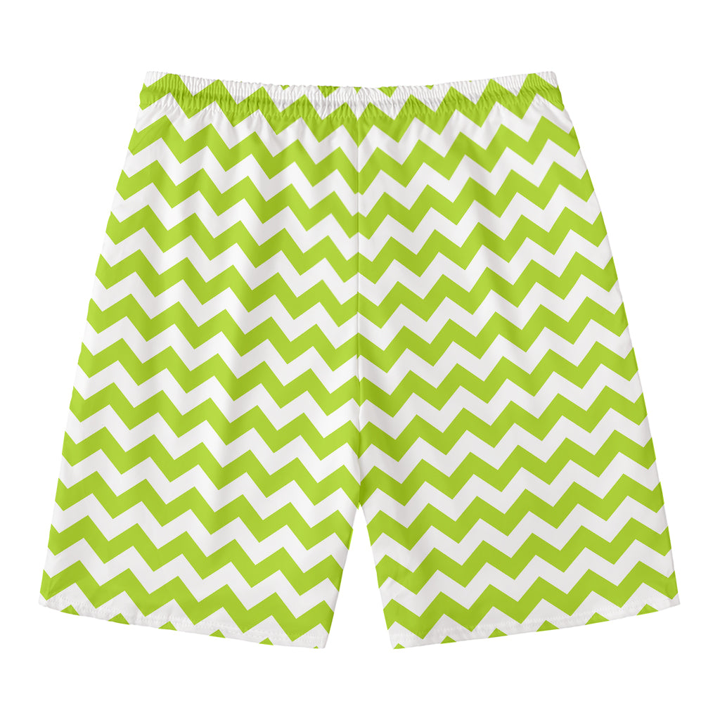 Lime Green And White Chevron Print Men's Swim Trunks