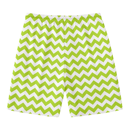 Lime Green And White Chevron Print Men's Swim Trunks