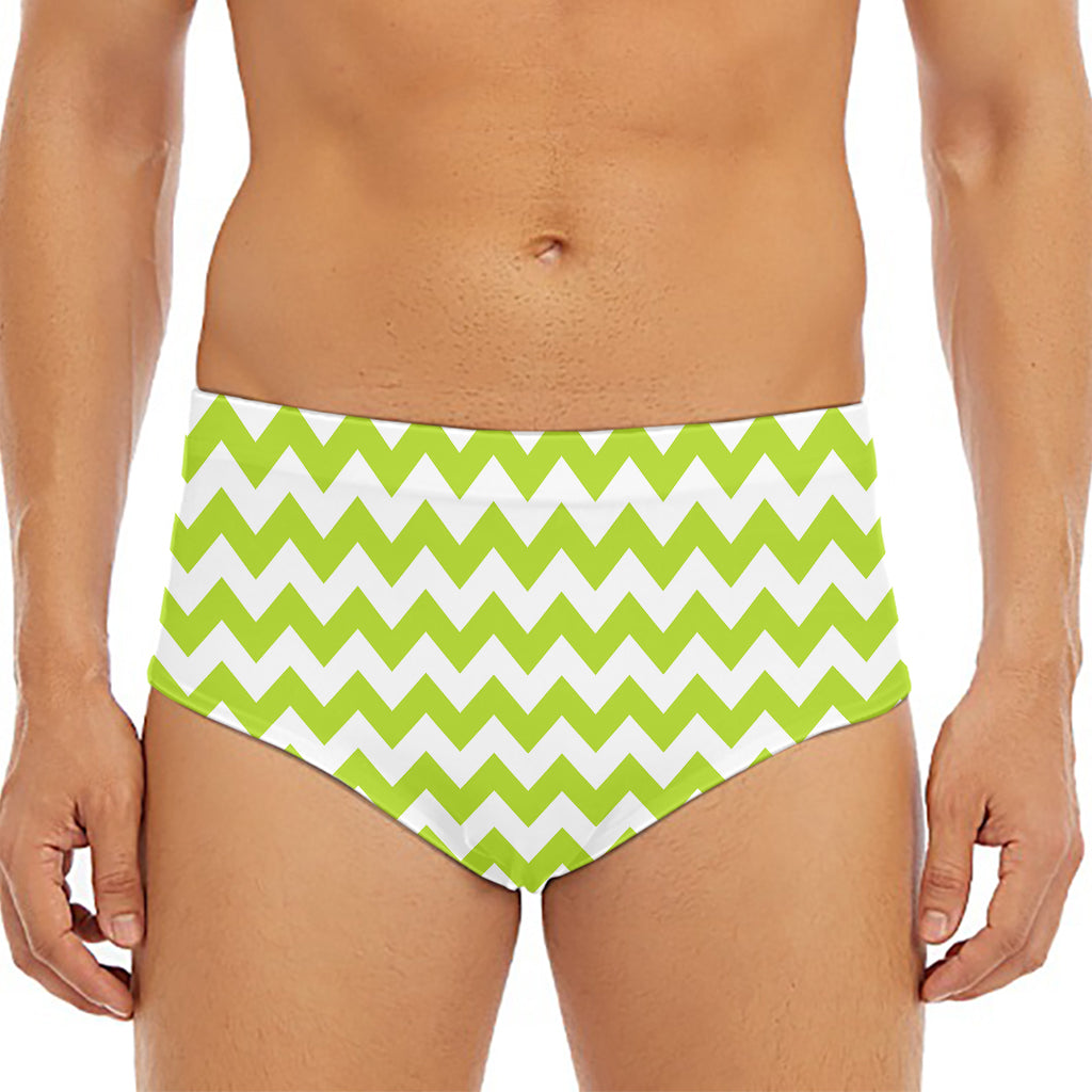 Lime Green And White Chevron Print Men's Triangle Swim Briefs