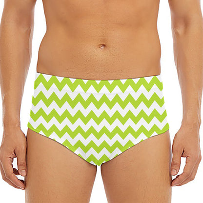 Lime Green And White Chevron Print Men's Triangle Swim Briefs