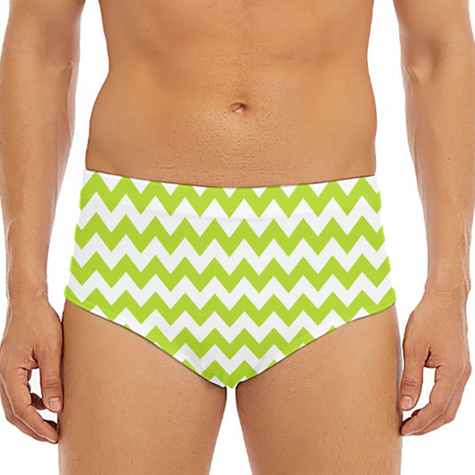 Lime Green And White Chevron Print Men's Triangle Swim Briefs