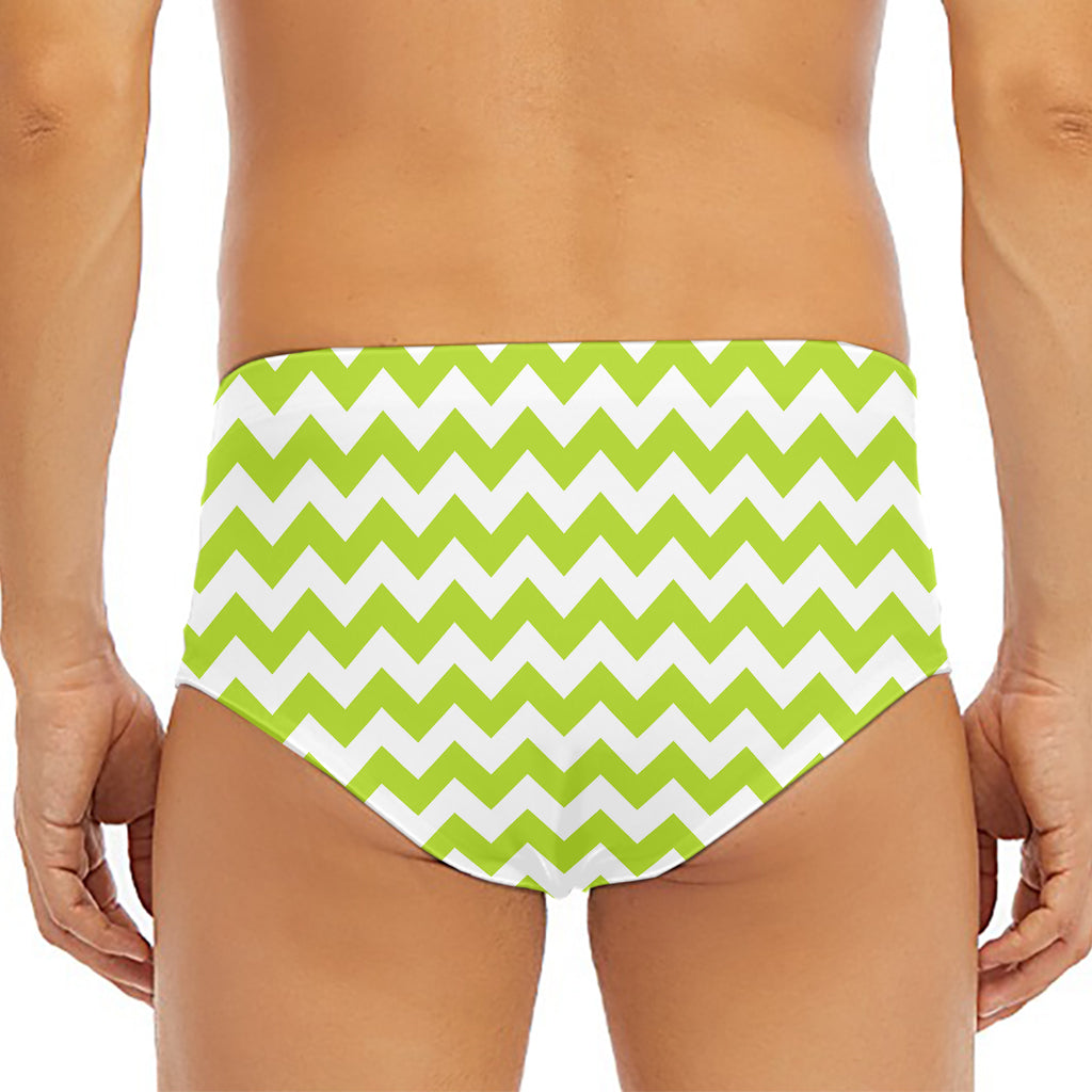 Lime Green And White Chevron Print Men's Triangle Swim Briefs