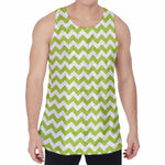 Lime Green And White Chevron Print Men's Velvet Tank Top
