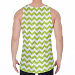 Lime Green And White Chevron Print Men's Velvet Tank Top