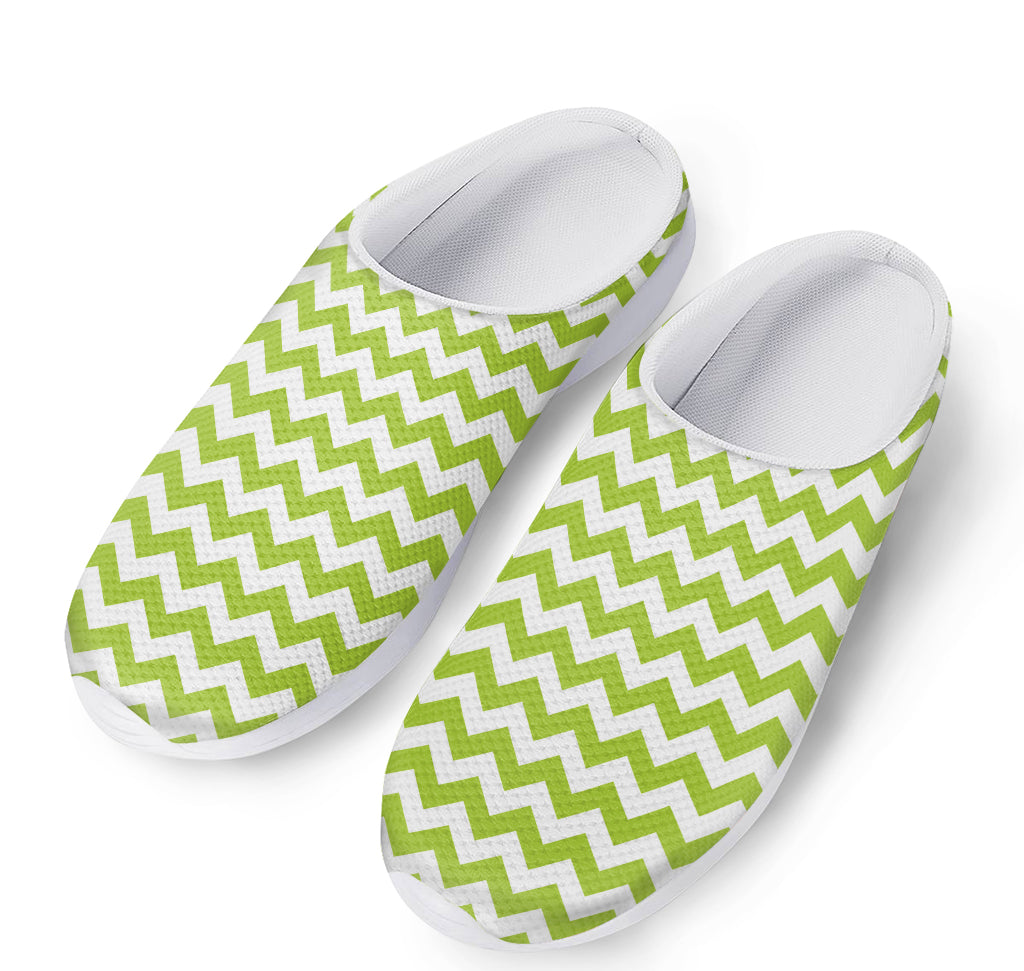Lime Green And White Chevron Print Mesh Casual Shoes