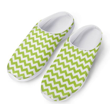 Lime Green And White Chevron Print Mesh Casual Shoes