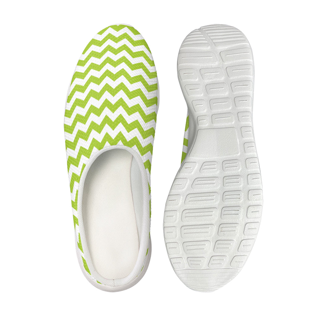 Lime Green And White Chevron Print Mesh Casual Shoes