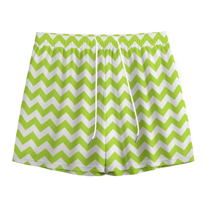 Lime Green And White Chevron Print Mesh Shorts