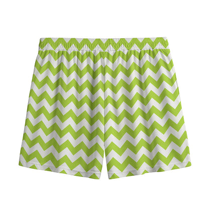 Lime Green And White Chevron Print Mesh Shorts