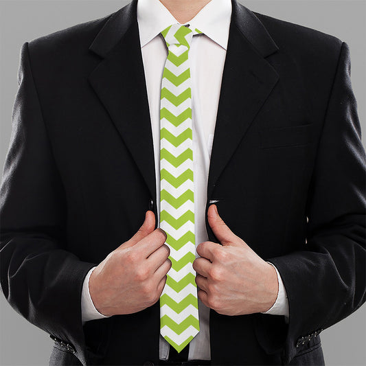 Lime Green And White Chevron Print Necktie