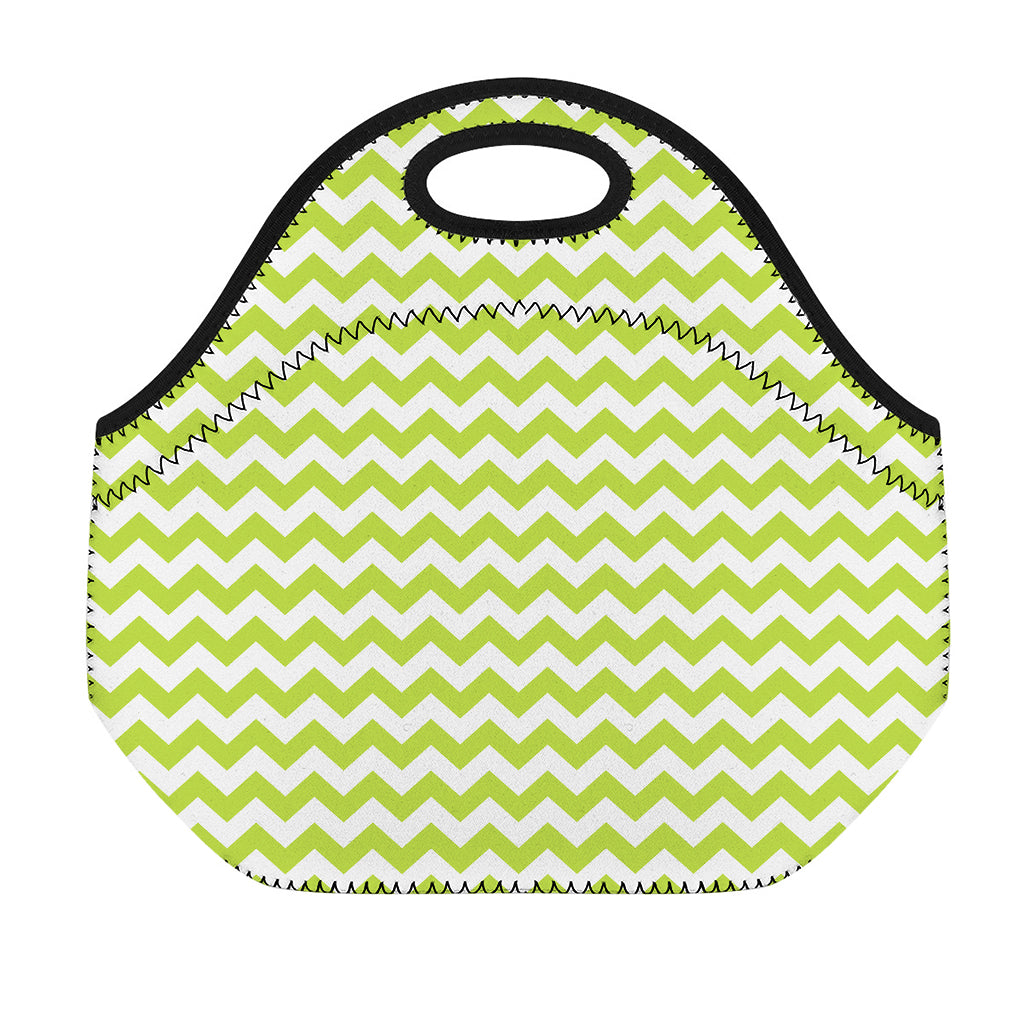 Lime Green And White Chevron Print Neoprene Lunch Bag