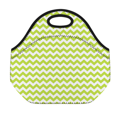 Lime Green And White Chevron Print Neoprene Lunch Bag