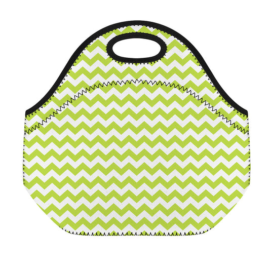 Lime Green And White Chevron Print Neoprene Lunch Bag