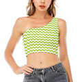 Lime Green And White Chevron Print One Shoulder Crop Top