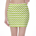 Lime Green And White Chevron Print Pencil Mini Skirt