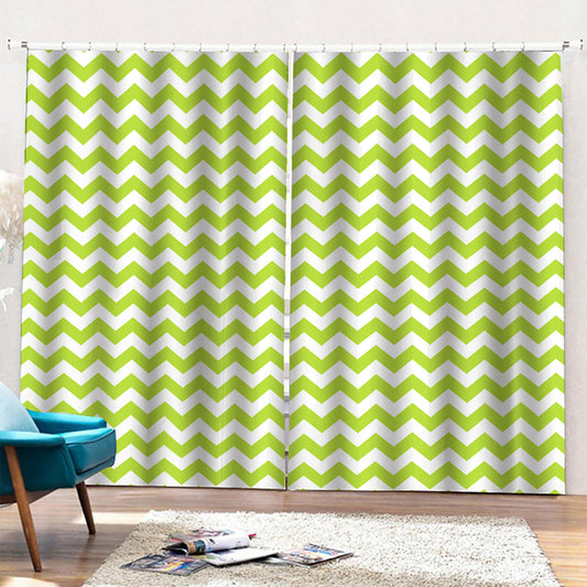Lime Green And White Chevron Print Pencil Pleat Curtains