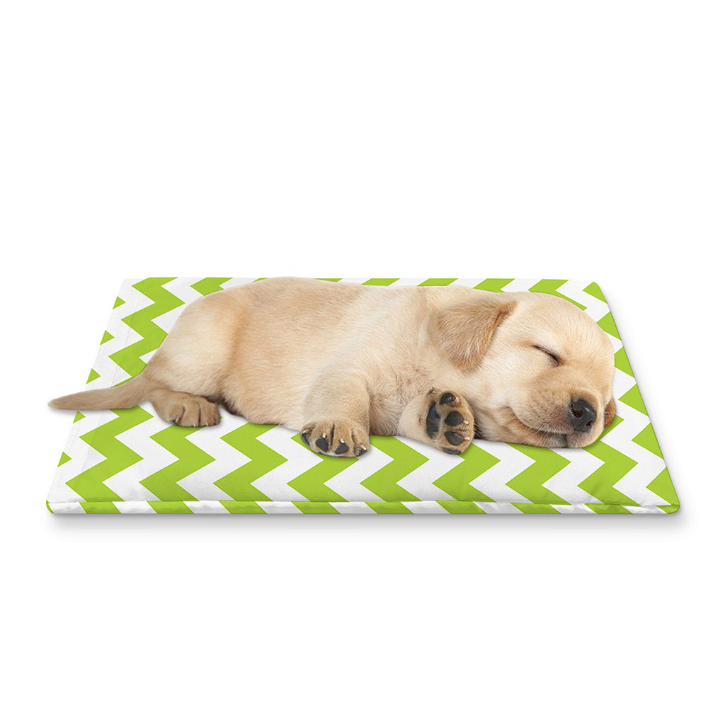 Lime Green And White Chevron Print Pet Cooling Mat Cover