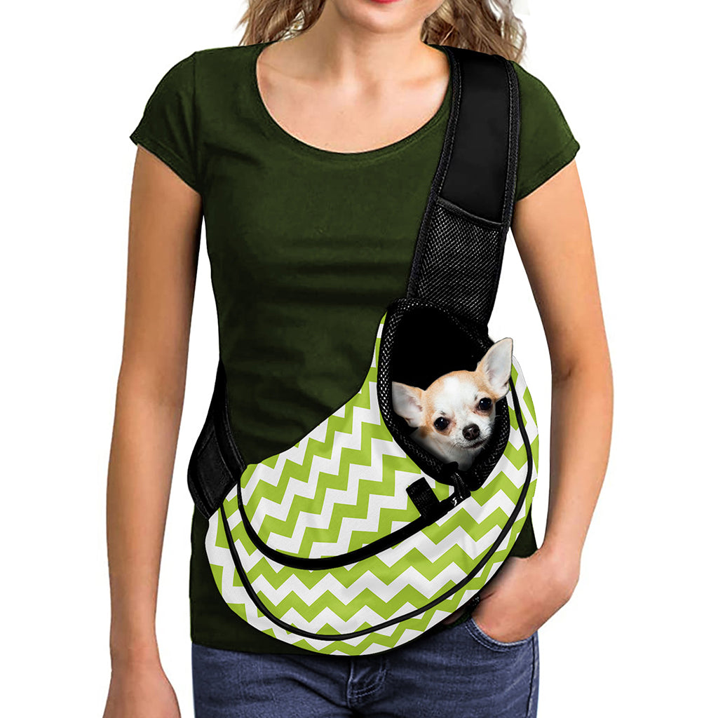 Lime Green And White Chevron Print Pet Sling Carrier