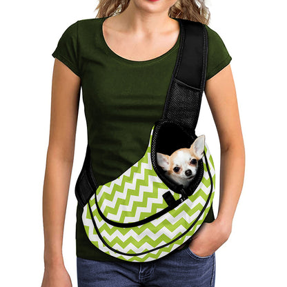 Lime Green And White Chevron Print Pet Sling Carrier