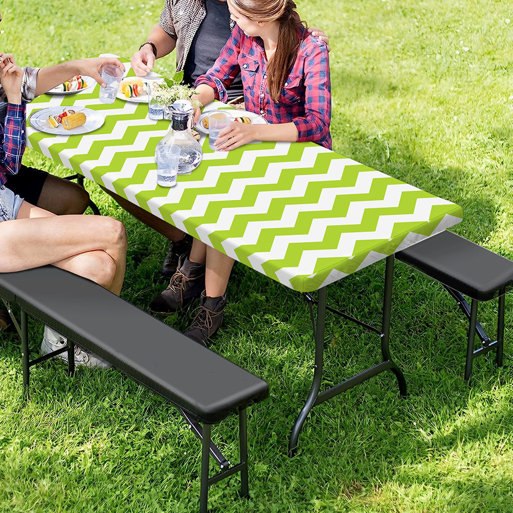 Lime Green And White Chevron Print Picnic Table Cover