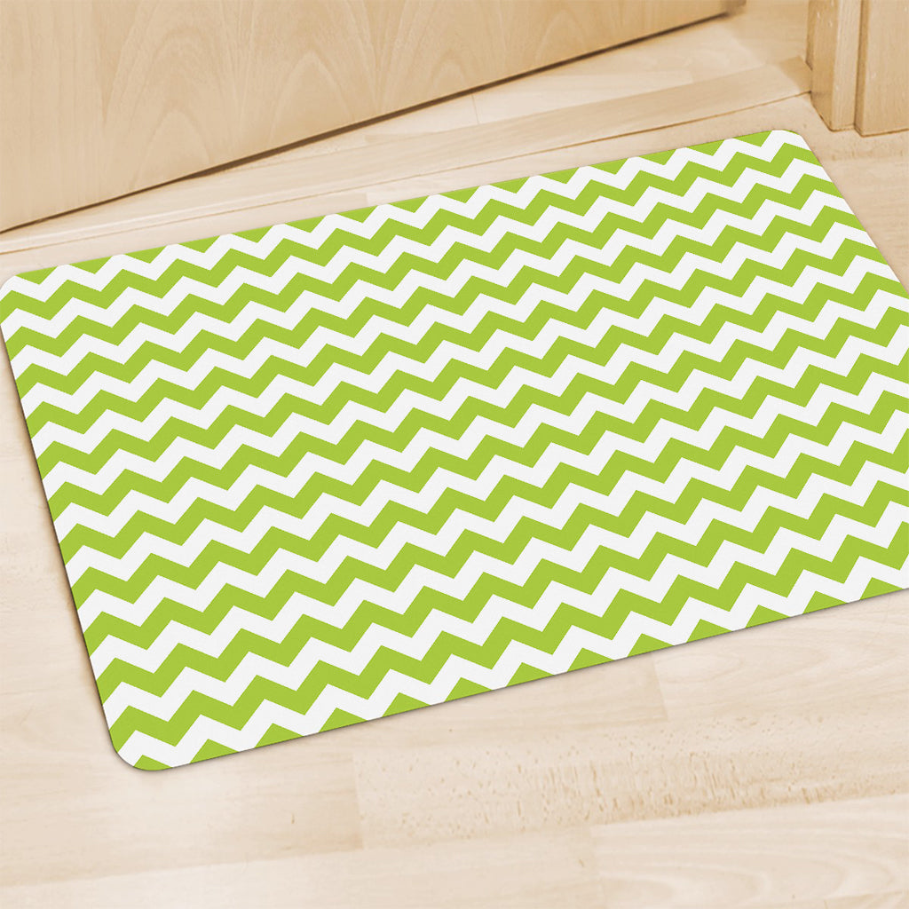 Lime Green And White Chevron Print Polyester Doormat