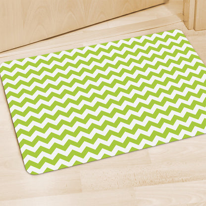 Lime Green And White Chevron Print Polyester Doormat