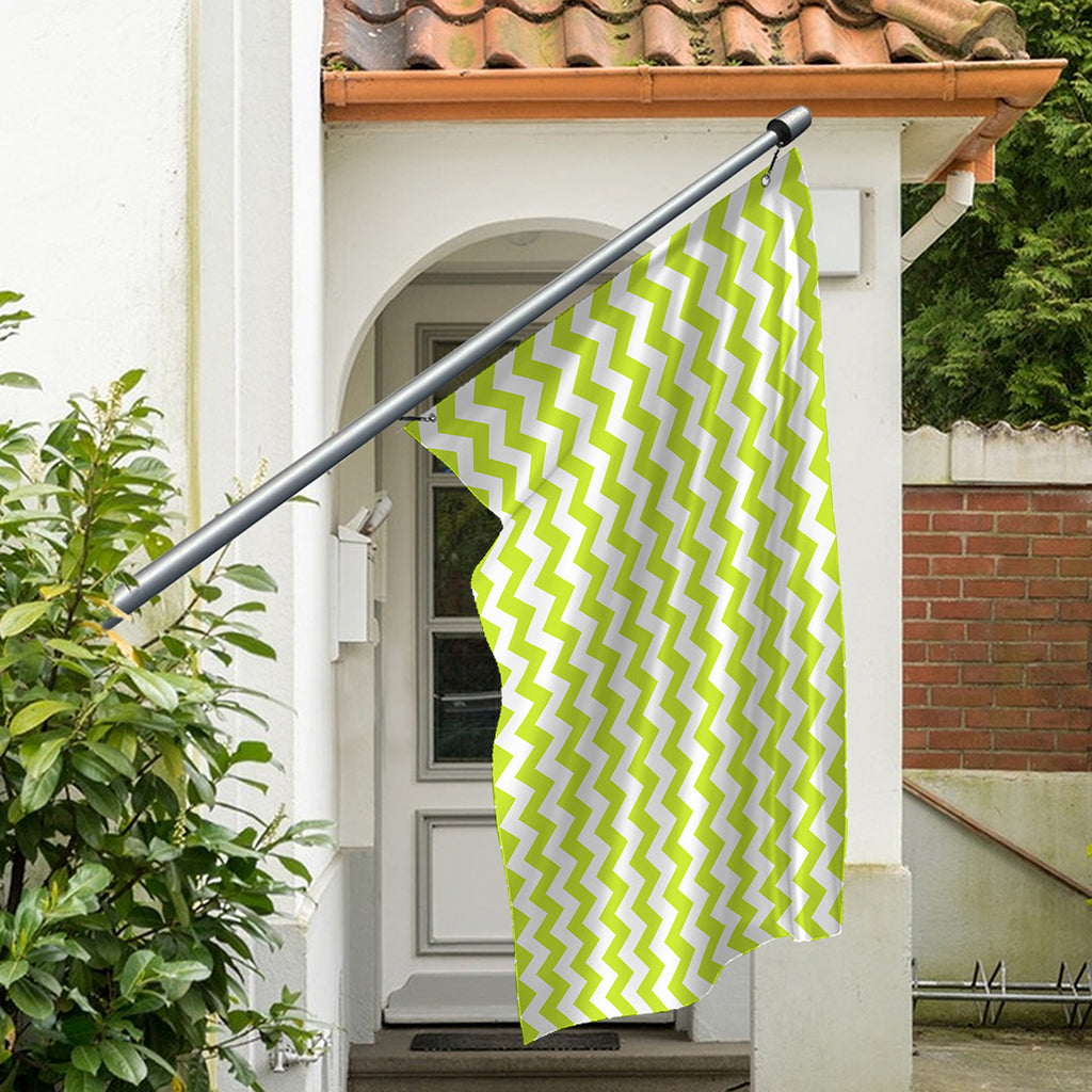 Lime Green And White Chevron Print Polyester Flag