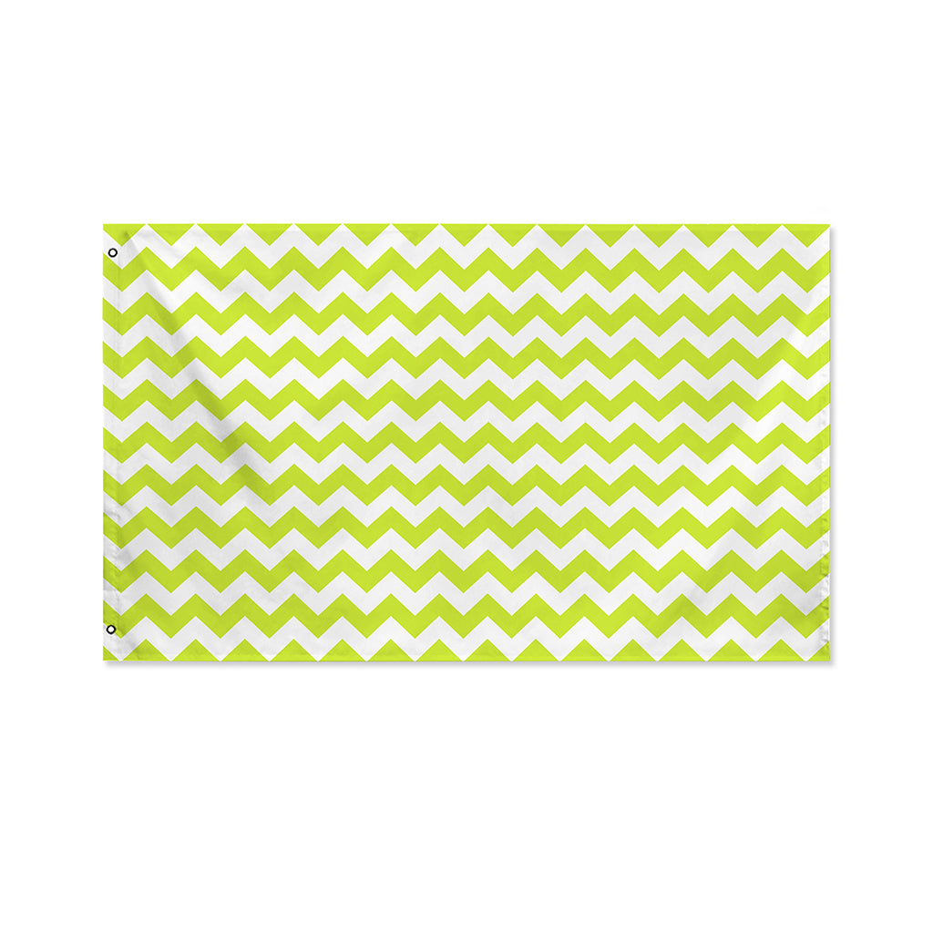 Lime Green And White Chevron Print Polyester Flag